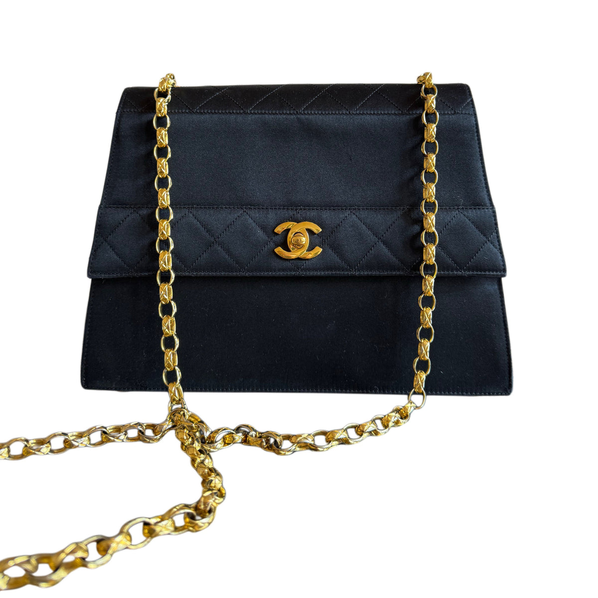 Vintage 1990 Chanel Satin Trapezoid Flap Bag