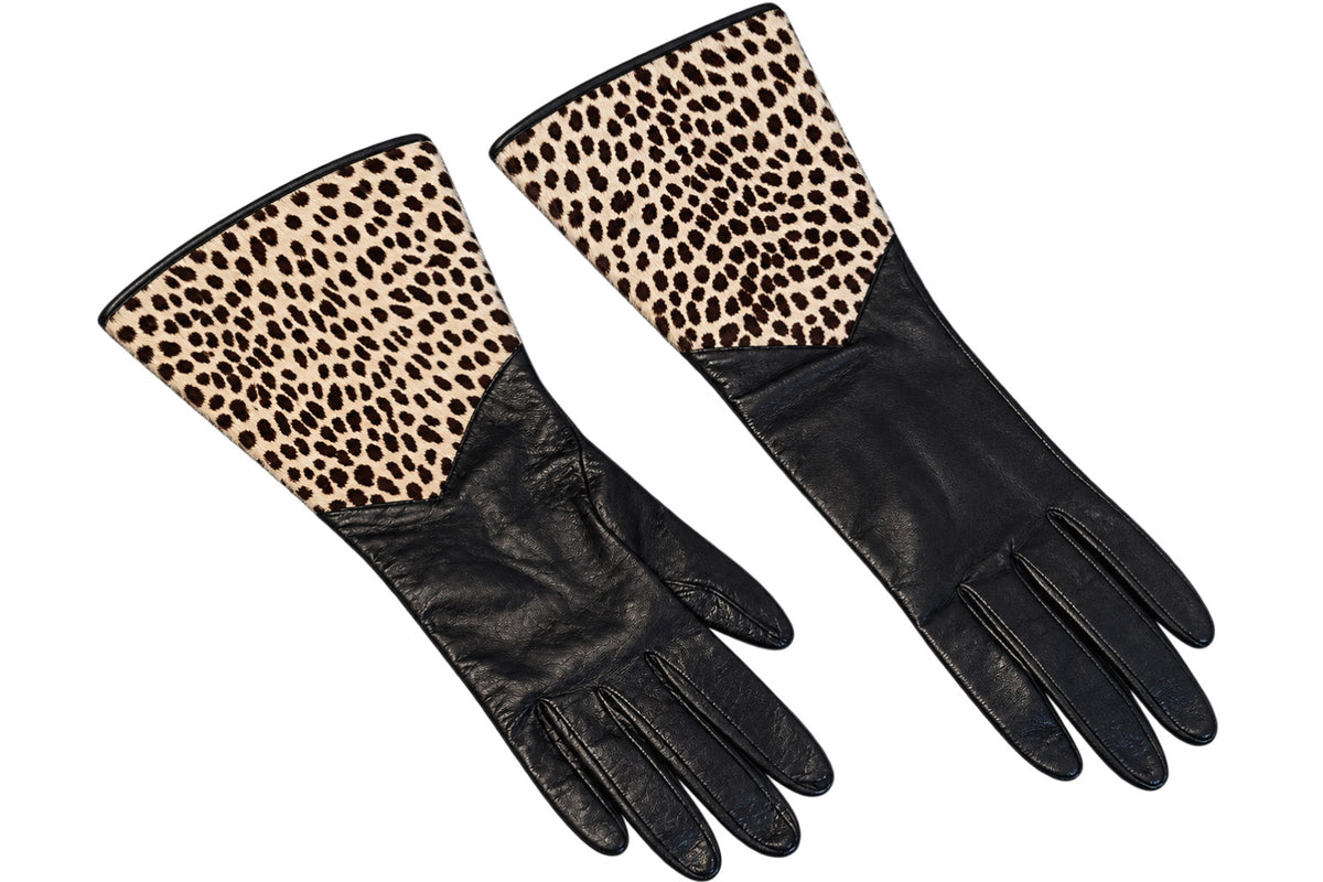 Vintage Leather Gloves with Leopard Cuffs
