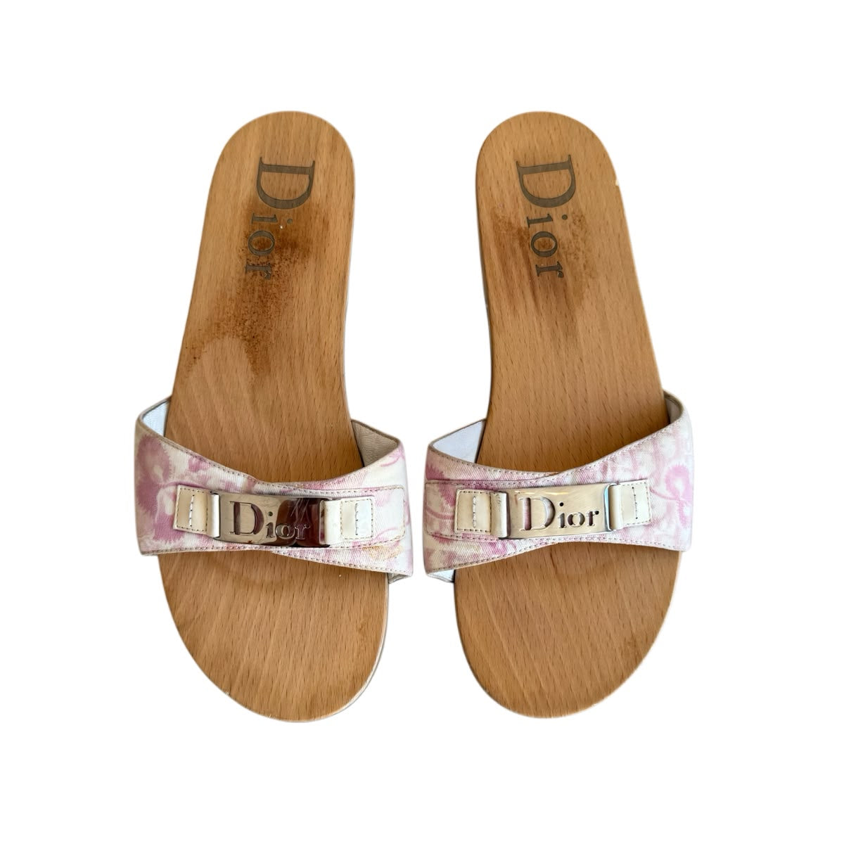 Christian Dior Trotter Canvas Wooden Clog Slides with Dior Logo Plaque