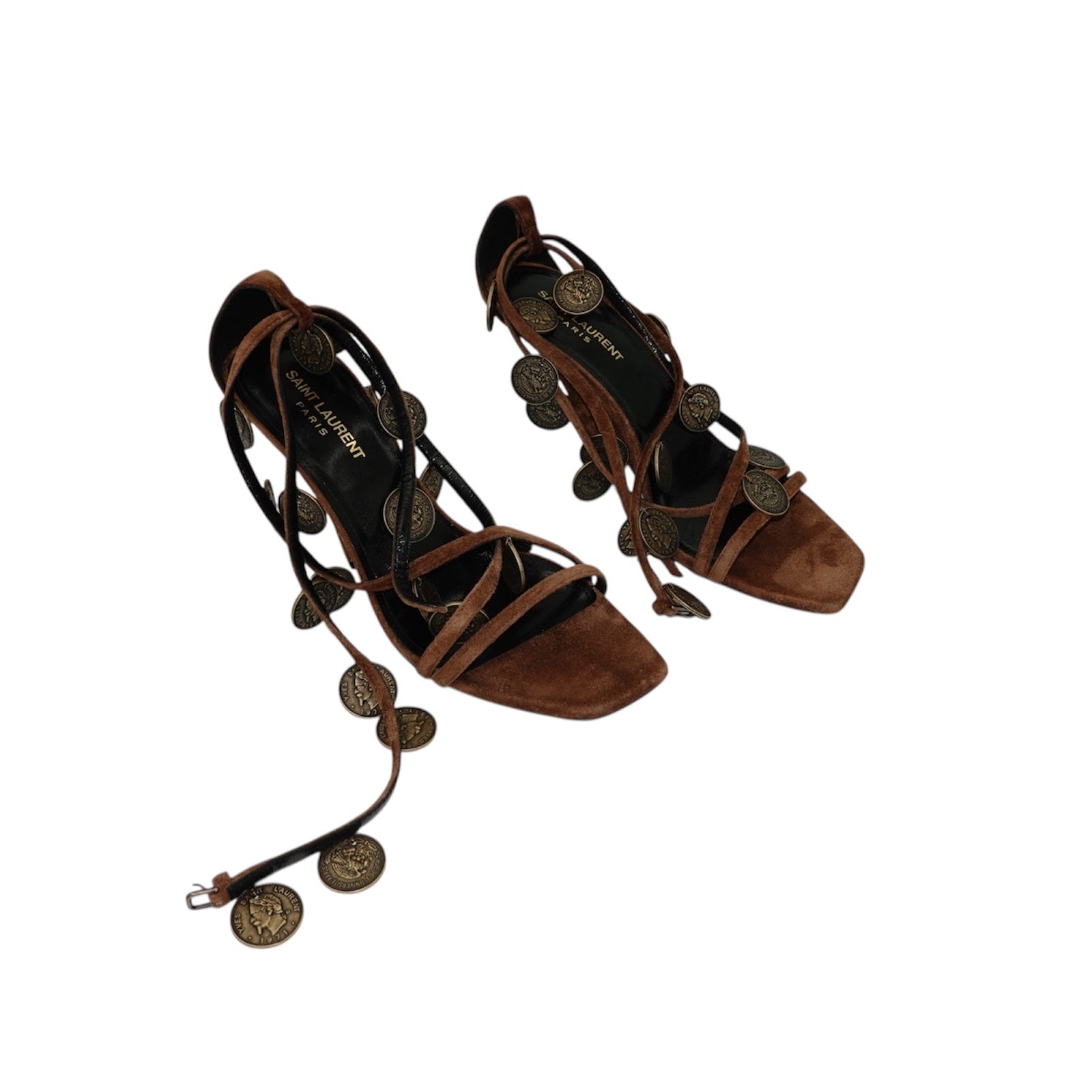Saint Laurent Coin-Embellished Suede Wedge Sandals