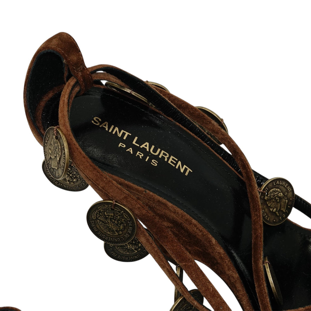 Saint Laurent Coin-Embellished Suede Wedge Sandals
