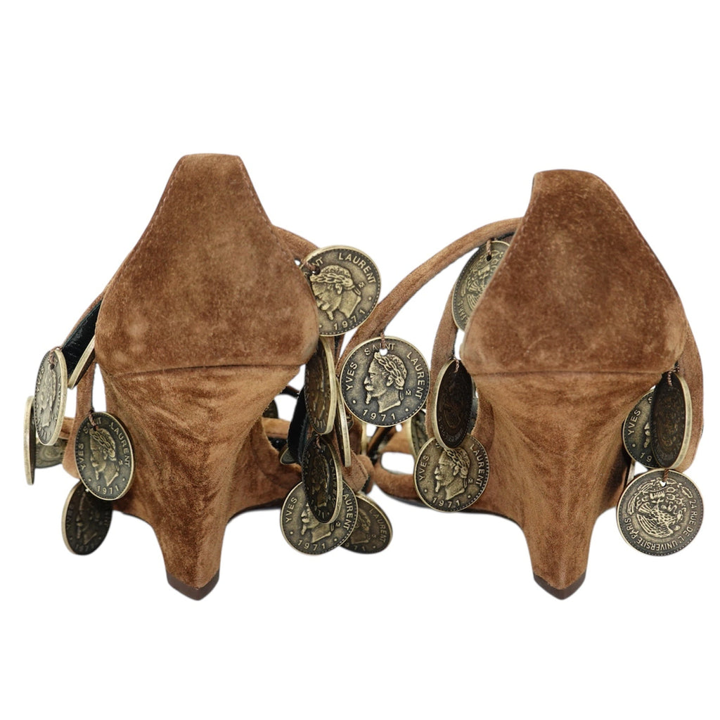 Saint Laurent Coin-Embellished Suede Wedge Sandals