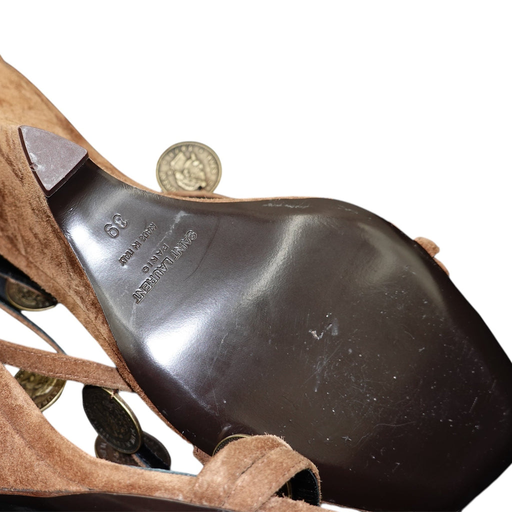 Saint Laurent Coin-Embellished Suede Wedge Sandals