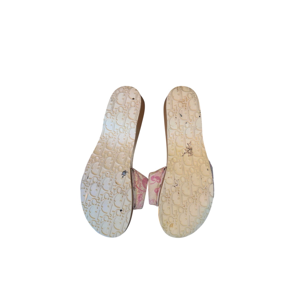 Christian Dior Trotter Canvas Wooden Clog Slides with Dior Logo Plaque