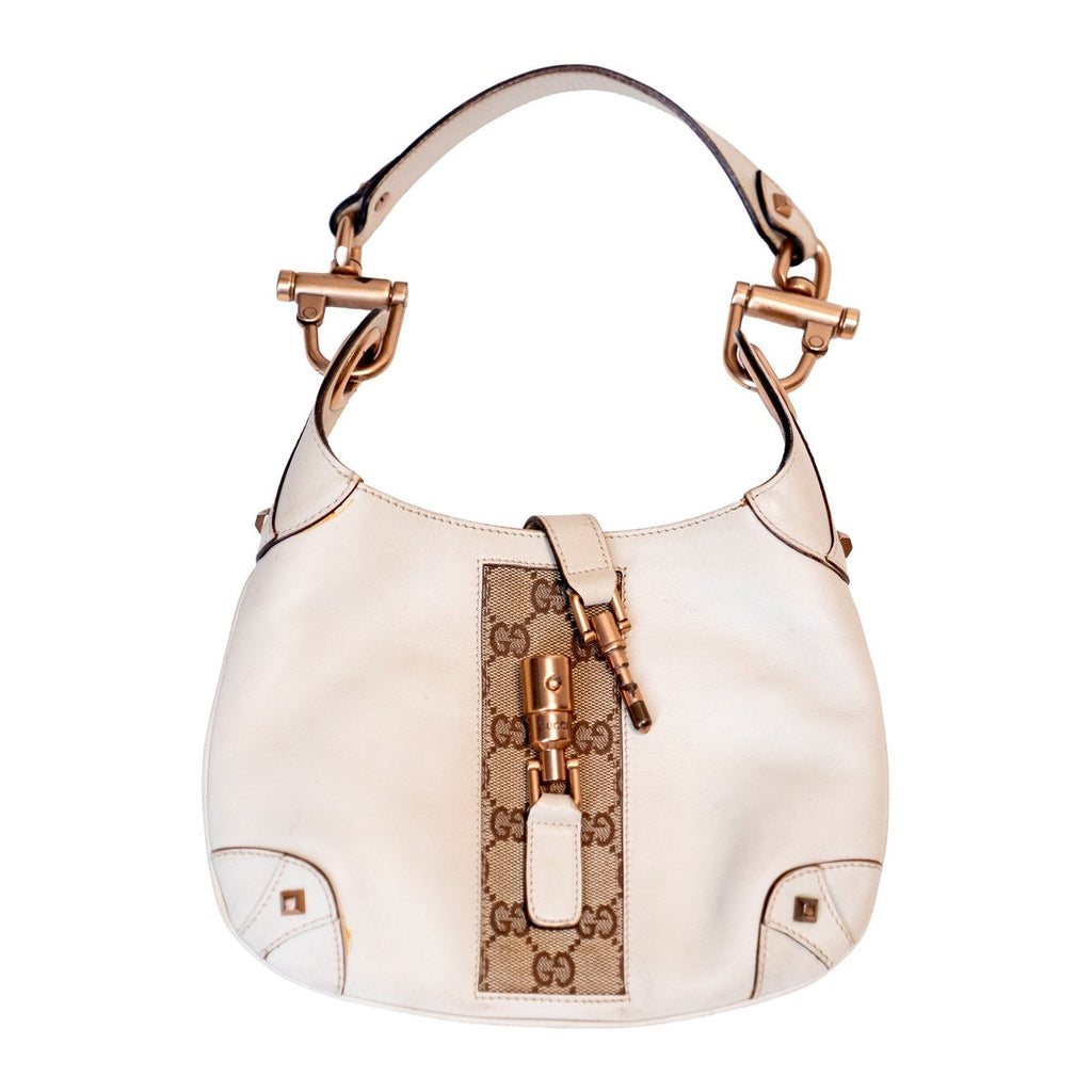 Gucci Mini Piston Lock Jackie O Hobo Bag in cream leather - front