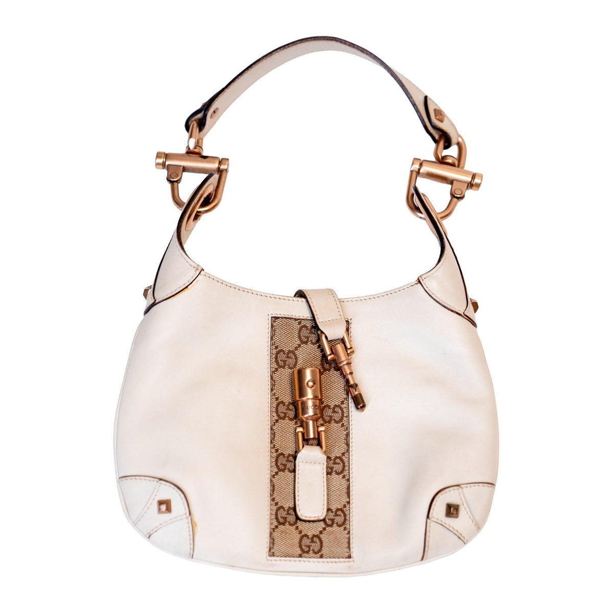 Gucci Mini Piston Lock Jackie O Hobo Bag in cream leather - front