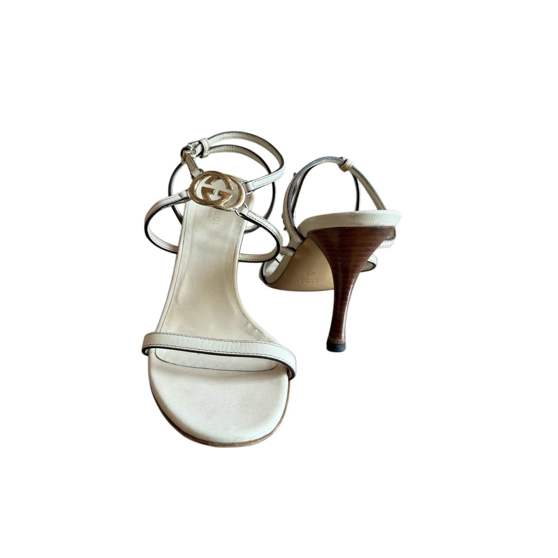 Gucci GG Leather Strappy Heeled Sandals in White
