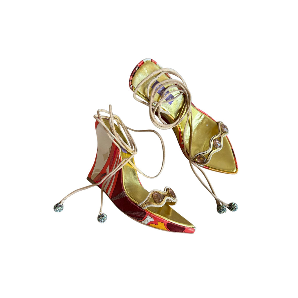 Emilio Pucci Crystal Ball Wedge Sandals